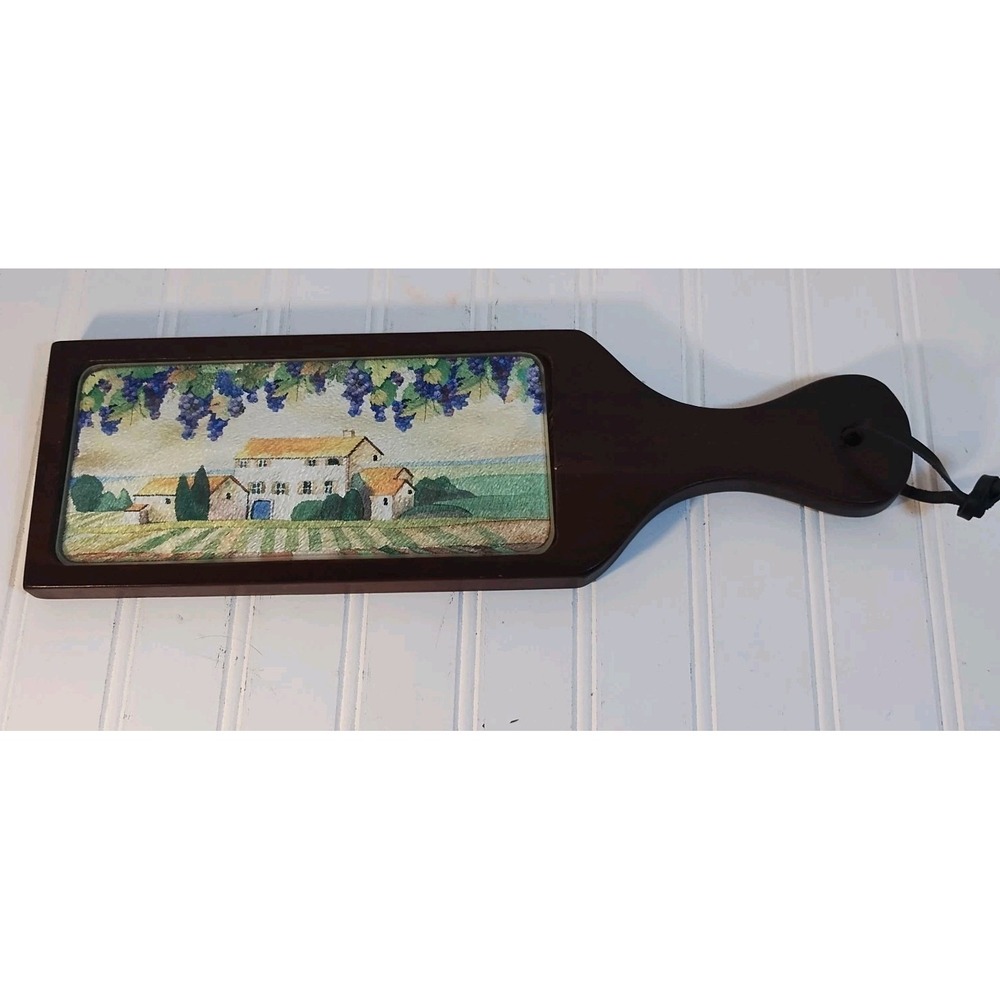 Serving Board Country Side Villa Grapes Wood Tempered Glass Cutting Wall Hanging